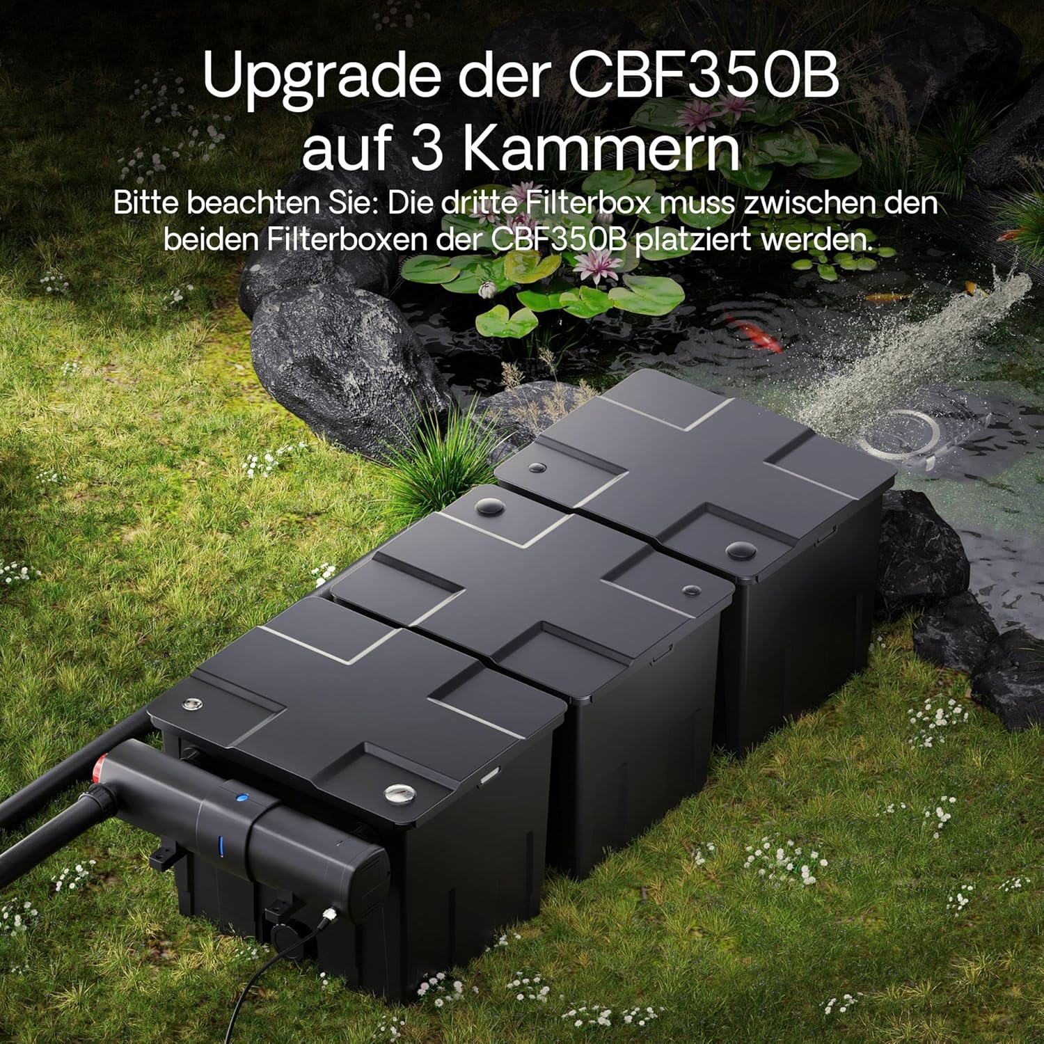 SunSun CBF-200T Bioteichfilter Komplettset mit 9W UVC Klärer, Teichpumpe 2300 l/h 35W, Thermometer und Filtermedien, Filteranlage Bio Teichfilter