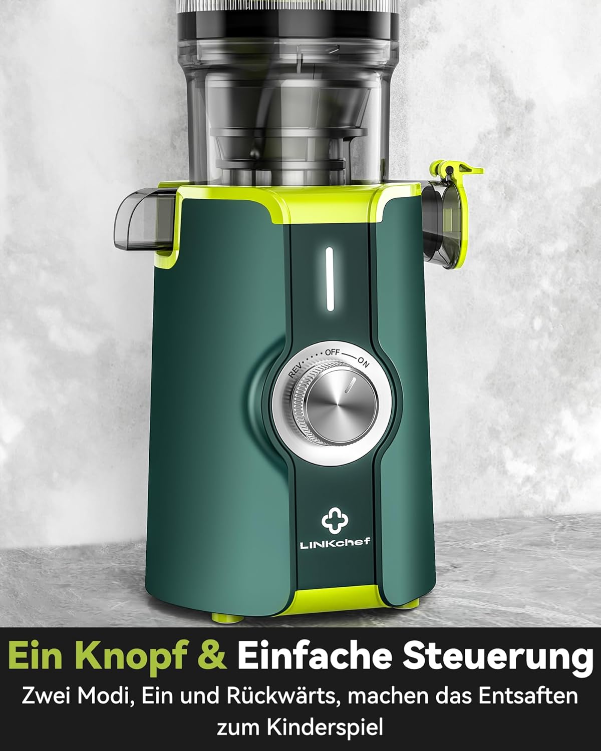 LINKChef Schnellreinigungs Entsafter, NO-Prep Entsafter Gemüse und Obst, Blitzreiniger Saftpresse Slow Juicer Testsieger mit Einfacher Installation, BPA Frei, 115mm, 1.2L, 200w Schwarz