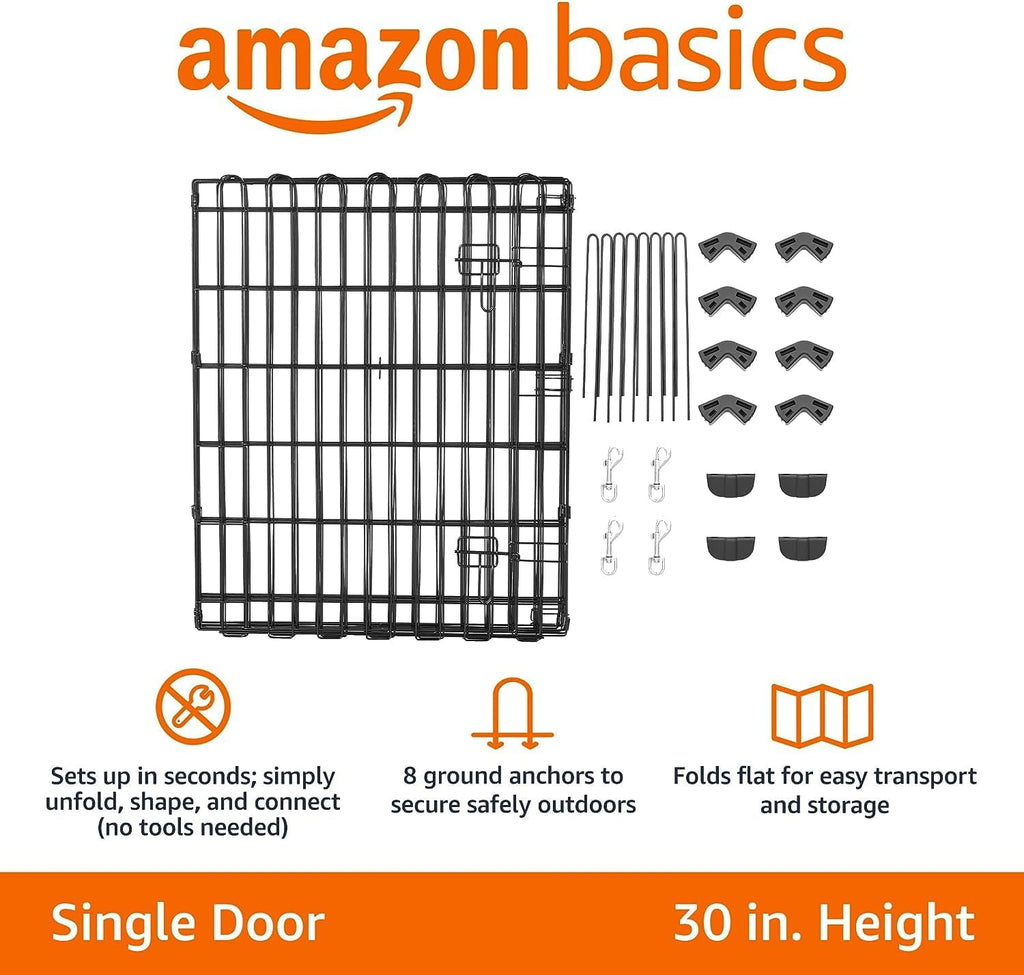 Amazon Basics - Achteckig, Laufgehege für Hunde und andere Haustiere, faltbar, Metall, mit Tür,122 cm, Schwarz