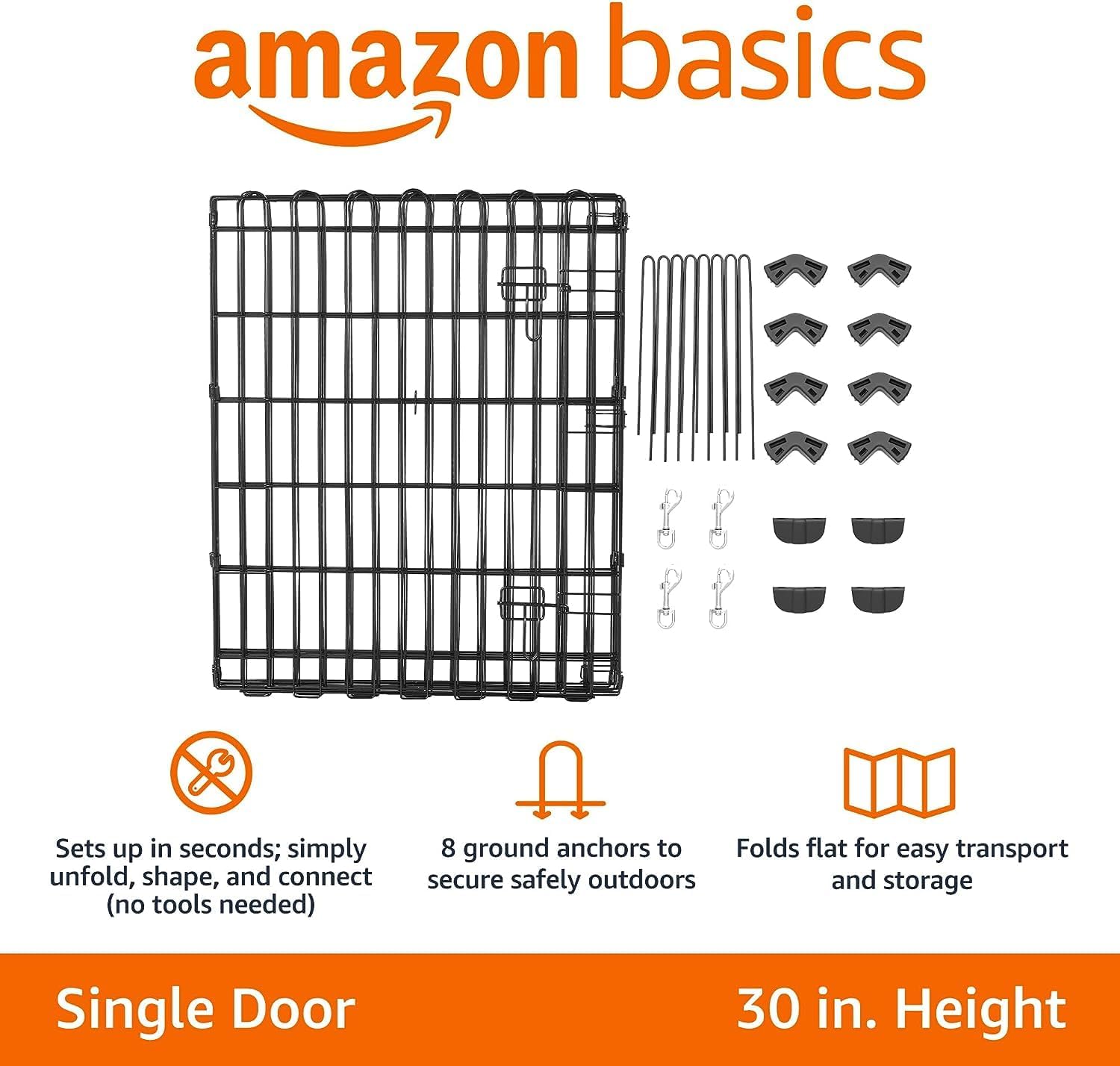 Amazon Basics - Achteckig, Laufgehege für Hunde und andere Haustiere, faltbar, Metall, mit Tür,122 cm, Schwarz