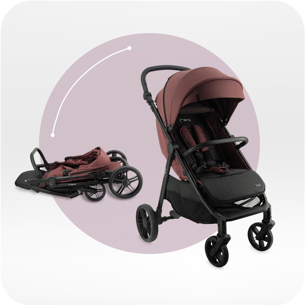 MoMi Passeggino CLARA, Passeggino dai 6 mesi in su, fino a 22 kg di peso corporeo, cintura di sicurezza a 5 punti, sacco coprigambe, portabicchieri, cestino della spesa, borsa per il cambio, zanzariera e parapioggia