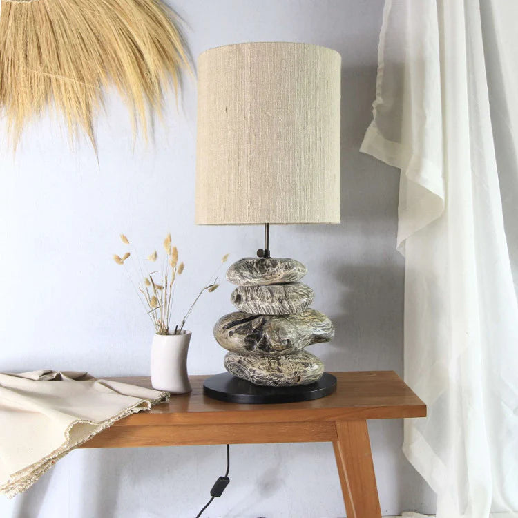 Holz Tischlampe CAMBRIA in Stein-Optik
