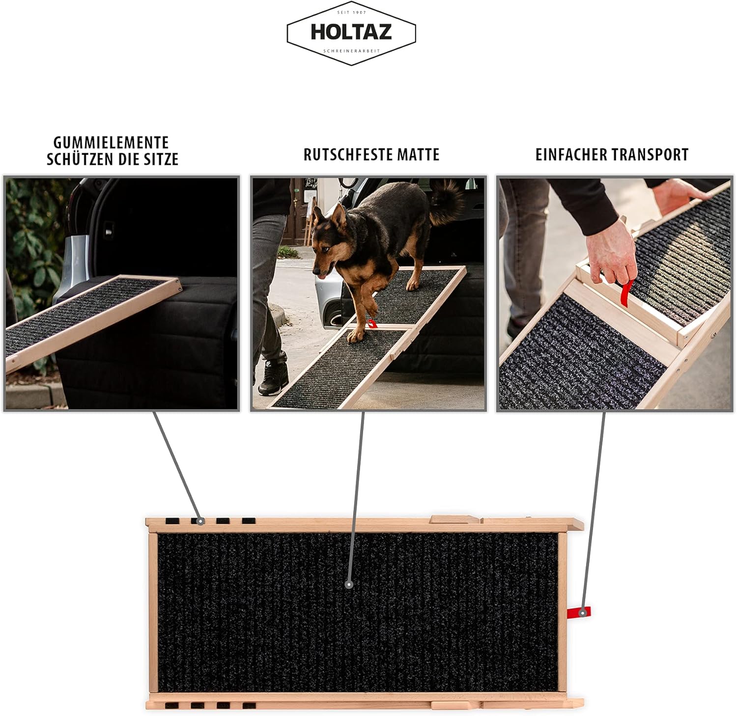 Holtaz Rampa per Cani Rampa per Gatti Scaletta per Cani per Letto o Divano Pieghevole in Legno Petwalk Scala per Cani Rampa di Carico per Animali Domestici con Inserto Antiscivolo Naturale