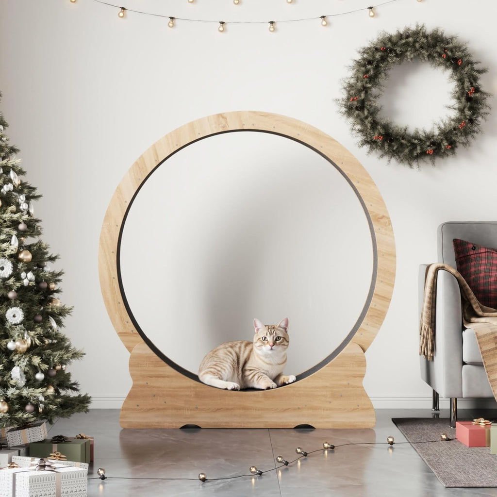 Mondeer Ruota per gatti da interno, tapis roulant da 110 cm con tappeto rimovibile, ruota da corsa in legno per gatti di taglia piccola, media e grande, attrezzo per fitness e perdita di peso, nero