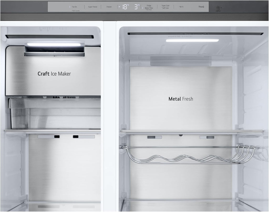 LG GSGV81PYLL Frigorifero Side by Side, Classe E, 635 L, Instaview, Frigorifero con congelatore, Dispenser ghiaccio, ghiaccio tritato, acqua, Total NoFrost, Smart Inverter Compressor, Wi-Fi