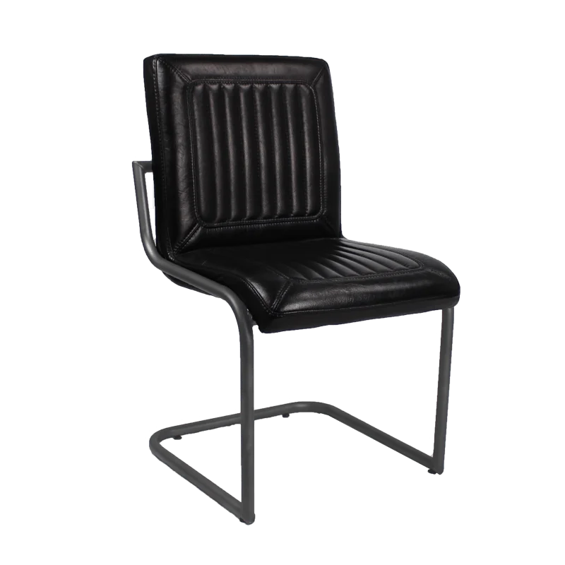 Esszimmerstuhl Serie Diner aus Büffelleder in Schwarz - Gestell ohne Armlehne