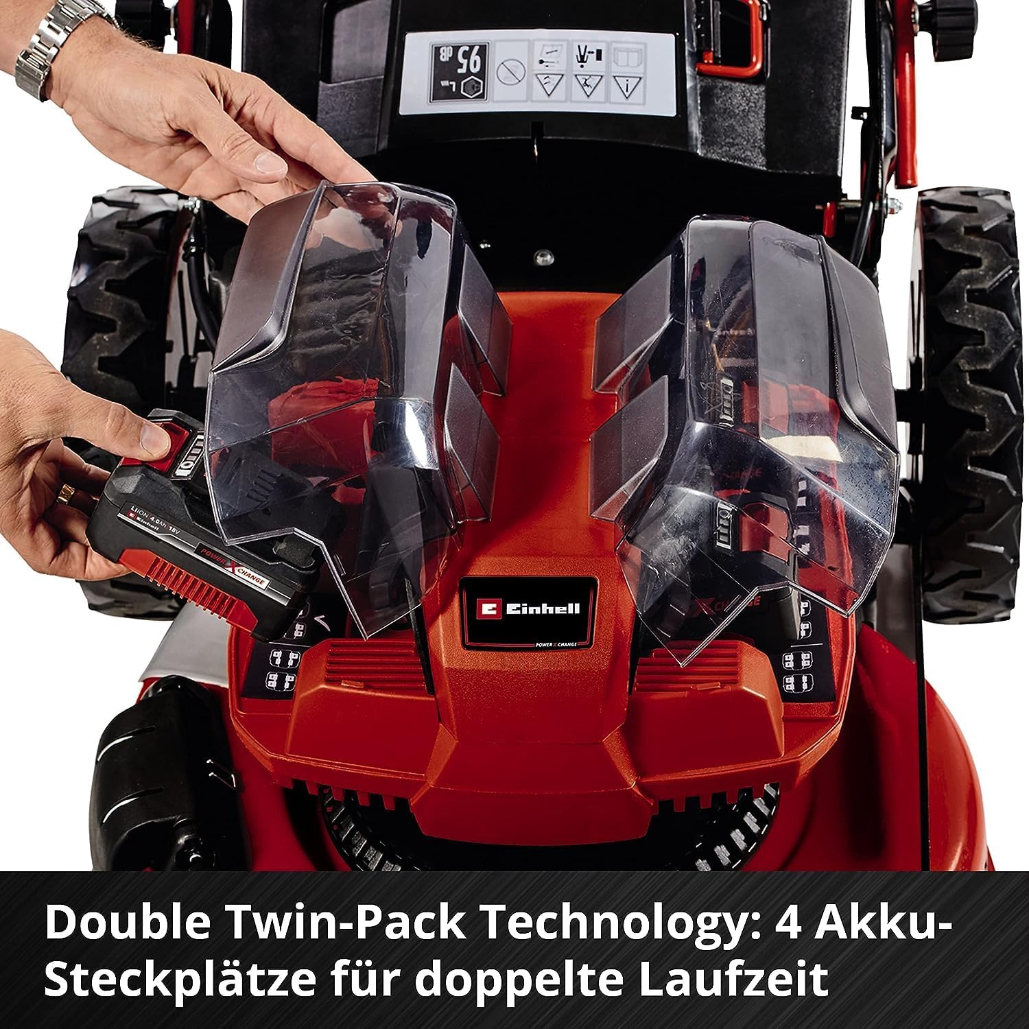 Einhell Tosaerba a batteria GE-CM 36/47 S HW Li Kit Power X-Change (36 V, 47 cm larghezza di taglio, fino a 700 m, motore brushless, trazione posteriore, cesto di raccolta da 75 L, incl. 4x 4,0 Ah + 2x caricabatterie doppio)