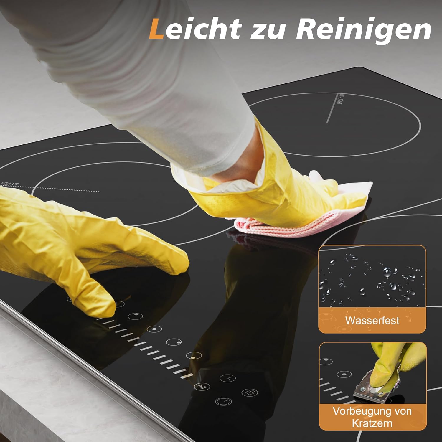 Karinear Einbau-Kochfeld aus Glaskeramik, 4 Kochfelder, mit doppelter ausziehbarer Zone, integrierter elektrischer Tisch mit Touch-Steuerung, Timer, Verriegelung für Kinder, 6600 W