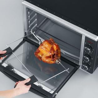 SEVERIN Forno e Tostapane con funzione ventilata, Mini Forno con griglia, teglia da forno, spiedo rotante e pietra per pizza, forno ventilato versatile con capacità di 42 L, 1.800 W, nero, TO 2058