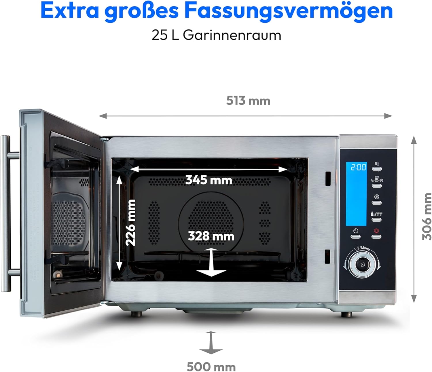 MEDION MD 15501 Forno a microonde 4 in 1 con grill (25 litri, 900 watt, grill 1100 watt, aria calda 2500 watt, 10 programmi automatici) argento