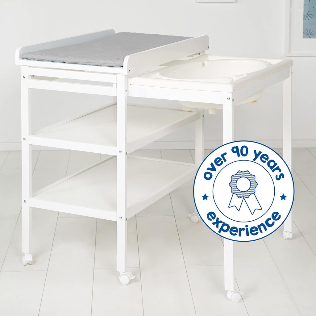roba Fasciatoio da Bagno Combinato + Materassino Fasciatoio Style grigio - Fasciatoio Mobile Combinato con Vasca Integrata - con piano fasciatoio estraibile - Legno bianco