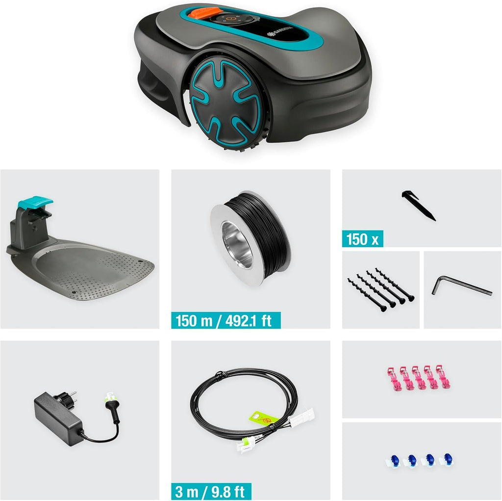 Gardena Rasaerba robotizzato SILENO minimo 500 m: tosaerba intelligente con connettività ottimale, programmabile con l'app Gardena Bluetooth, versione DE (15202-20)