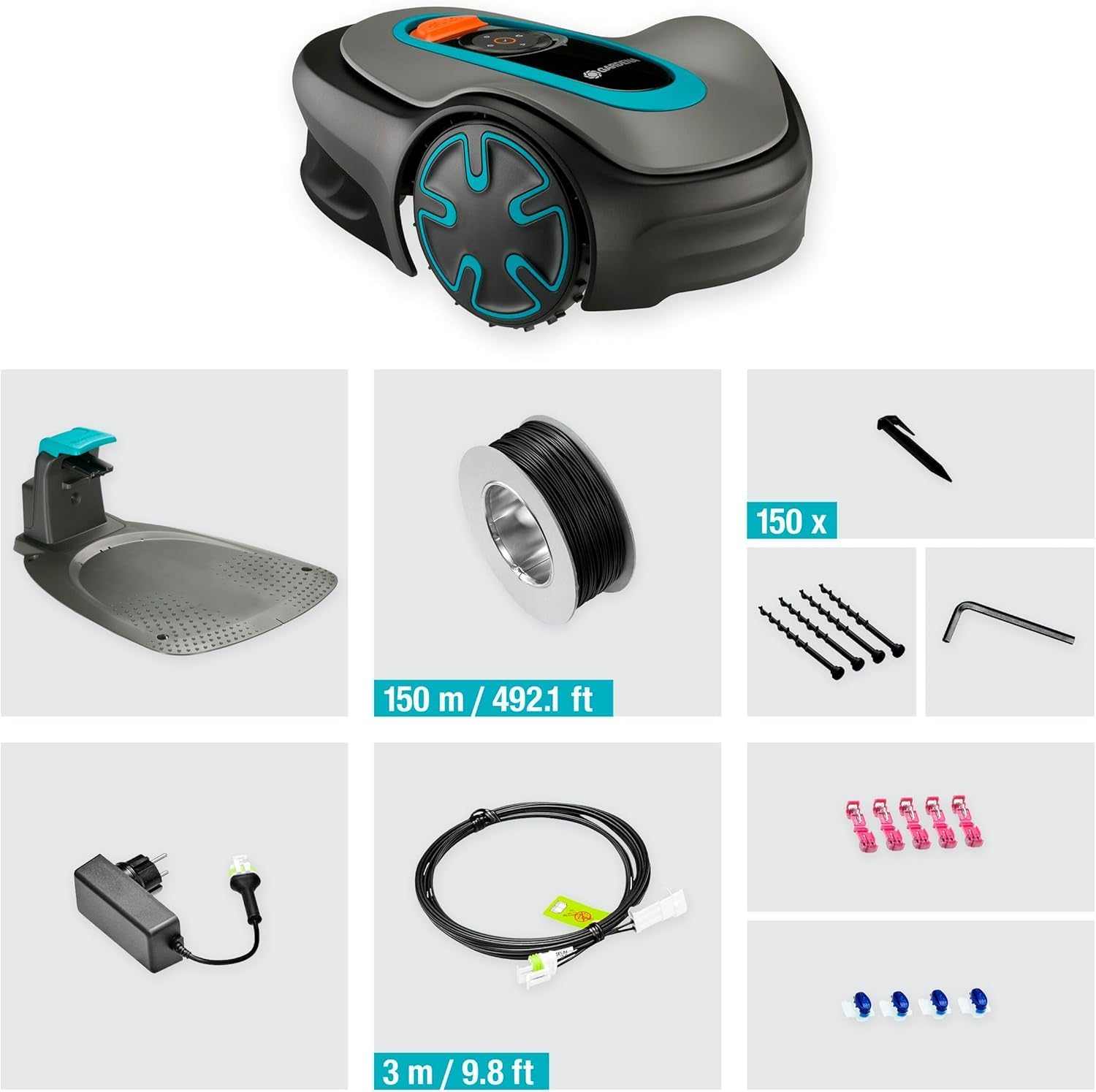 Gardena Rasaerba robotizzato SILENO minimo 500 m: tosaerba intelligente con connettività ottimale, programmabile con l'app Gardena Bluetooth, versione DE (15202-20)
