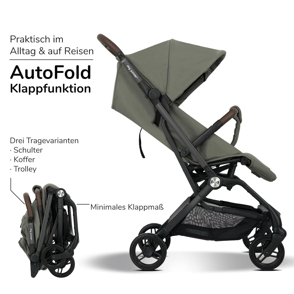 my junior® Buggy PICO³ | bis 22kg | Einhand AutoFold-Klappmechanismus | Ergonomische Liegeposition nach IGR e.V. | großes Sonnenverdeck UV50+ | Handgepäckmaß | 2 Belüftungsfenster Hazel - Black