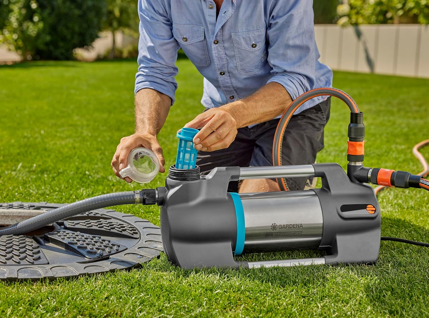 Gardena Pompa da Giardino 6500 SilentComfort: Pompa di irrigazione extra silenziosa controllabile tramite app, portata 6500 l/h, protezione contro il funzionamento a secco, acciaio inossidabile, a risparmio energetico e impermeabile (9059-20)