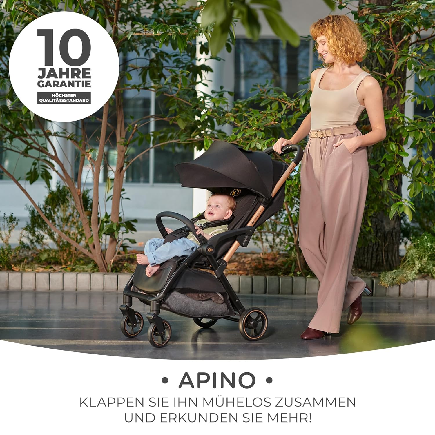 Kinderkraft APINO Buggy bis 22 kg, Liegebuggy, Kinderwagen, Leicht - 7,5kg, Automatisches zusammeklappen, Verstellbare Rückenlehne bis zur Liegeposition, ideal für Reisen, Beige