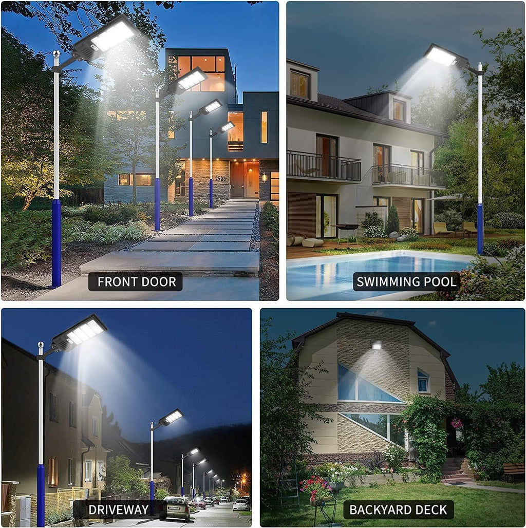 Sararoom 600W Straßenlaterne Solar Wegeleuchte, 594LEDs Solarlampe mit Bewegungsmelder, 6500K Wandleuchten mit Fernbedienung - IP65 Straßenlampe Außen Sicherheitsleuchte für Garten Garage Hof,4Pack