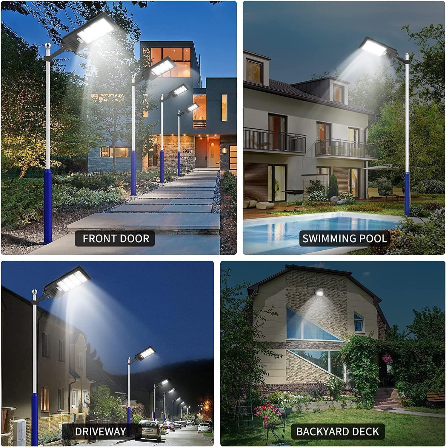 Sararoom 600W Straßenlaterne Solar Wegeleuchte, 594LEDs Solarlampe mit Bewegungsmelder, 6500K Wandleuchten mit Fernbedienung - IP65 Straßenlampe Außen Sicherheitsleuchte für Garten Garage Hof,4Pack
