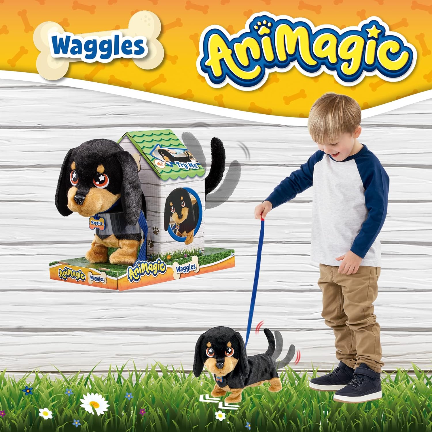 Animagic 31290 Waggles, il Bassotto che Scodinzola, Animale Domestico Elettronico, dai 4 anni