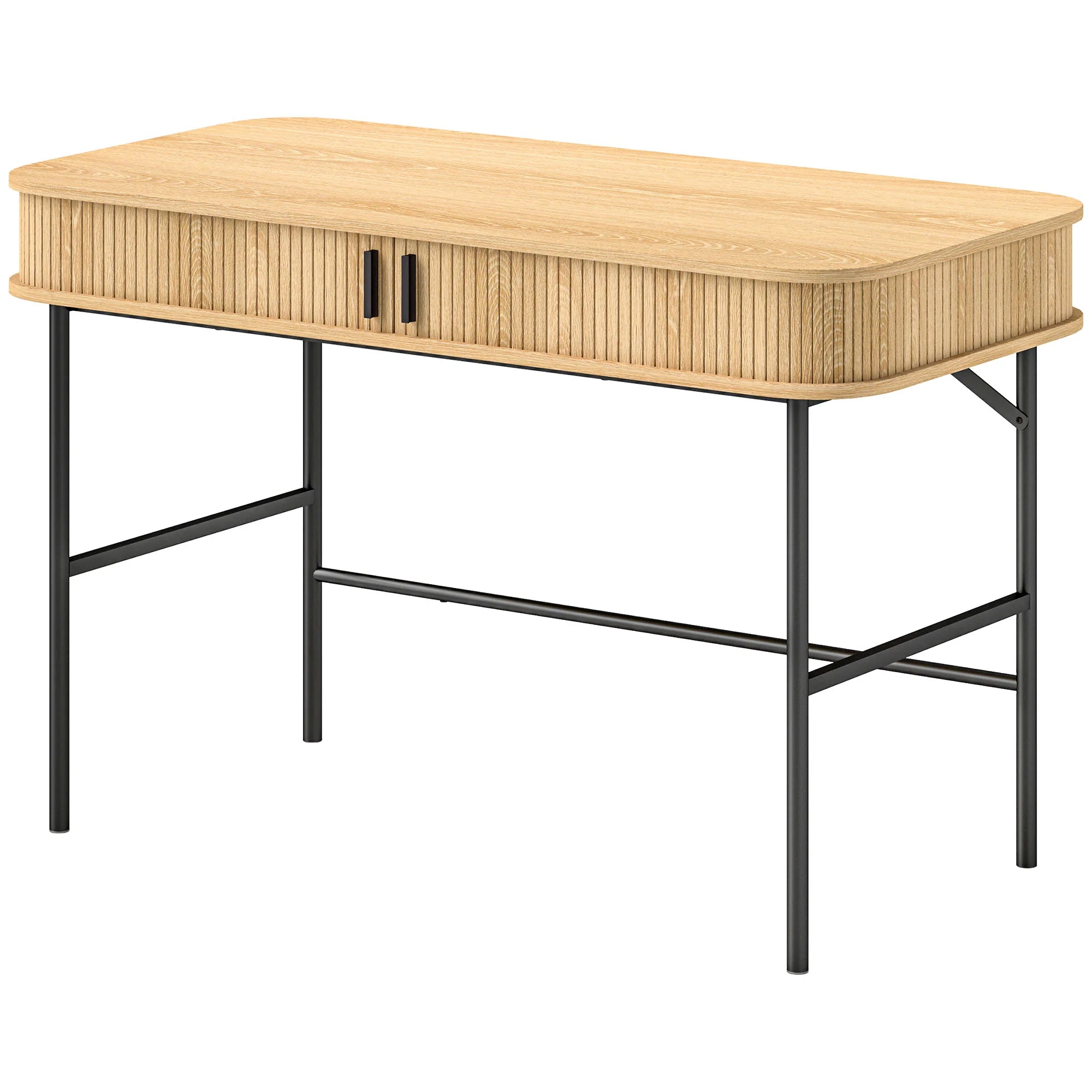 HOMCOM Scrivania con Vano Contenitore Decorazione a Lamelle Rovere