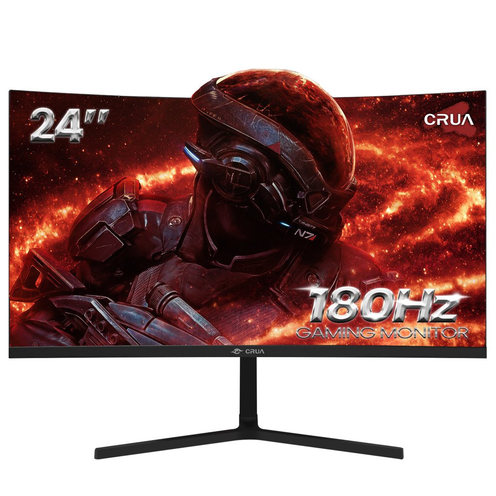 CRUA Monitor Gaming Curvo da 24" 180 Hz - Monitor per Computer Senza Cornice FHD 1080P, AMD FreeSync, Bassa Sfocatura di Movimento, Porte DP e HDMI, Nero