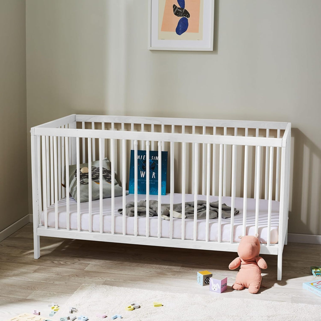 Kids Collective Lettino per neonati 60x120 regolabile in altezza e sponde rimovibili, opzionale con cassetto e materasso | Legno di faggio bianco molto stabile Prodotto in Europa