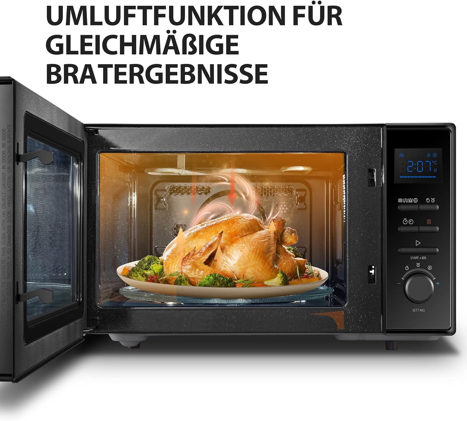 Forno a microonde a libera installazione Toshiba MW2-MM20PF(BK) / microonde singolo / 20L / 800W / 5 livelli di potenza con pratica funzione di scongelamento/illuminazione interna a LED/Nero