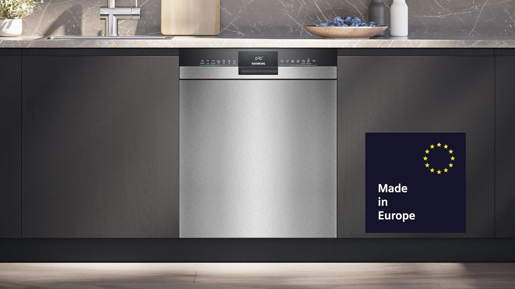 Siemens SN43ES14VE, lavastoviglie intelligente iQ300, lavastoviglie da incasso con cassetto portaposate, 60 cm, apertura automatica della porta grazie ad autoOpen dry, particolarmente silenziosa con motore iQdrive, aquaStop, acciaio inossidabile