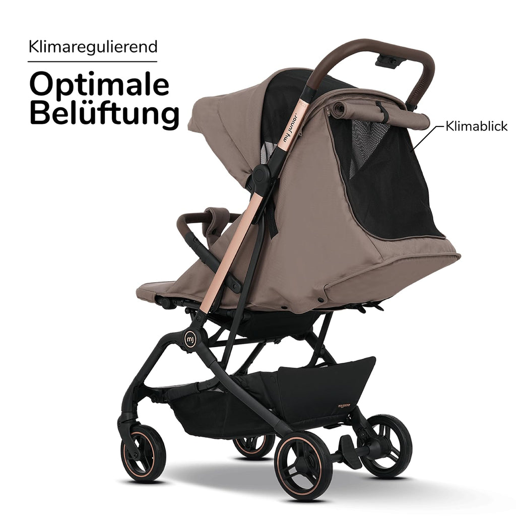 my junior® Buggy PICO³ | bis 22kg | Einhand AutoFold-Klappmechanismus | Ergonomische Liegeposition nach IGR e.V. | großes Sonnenverdeck UV50+ | Handgepäckmaß | 2 Belüftungsfenster Hazel - Black