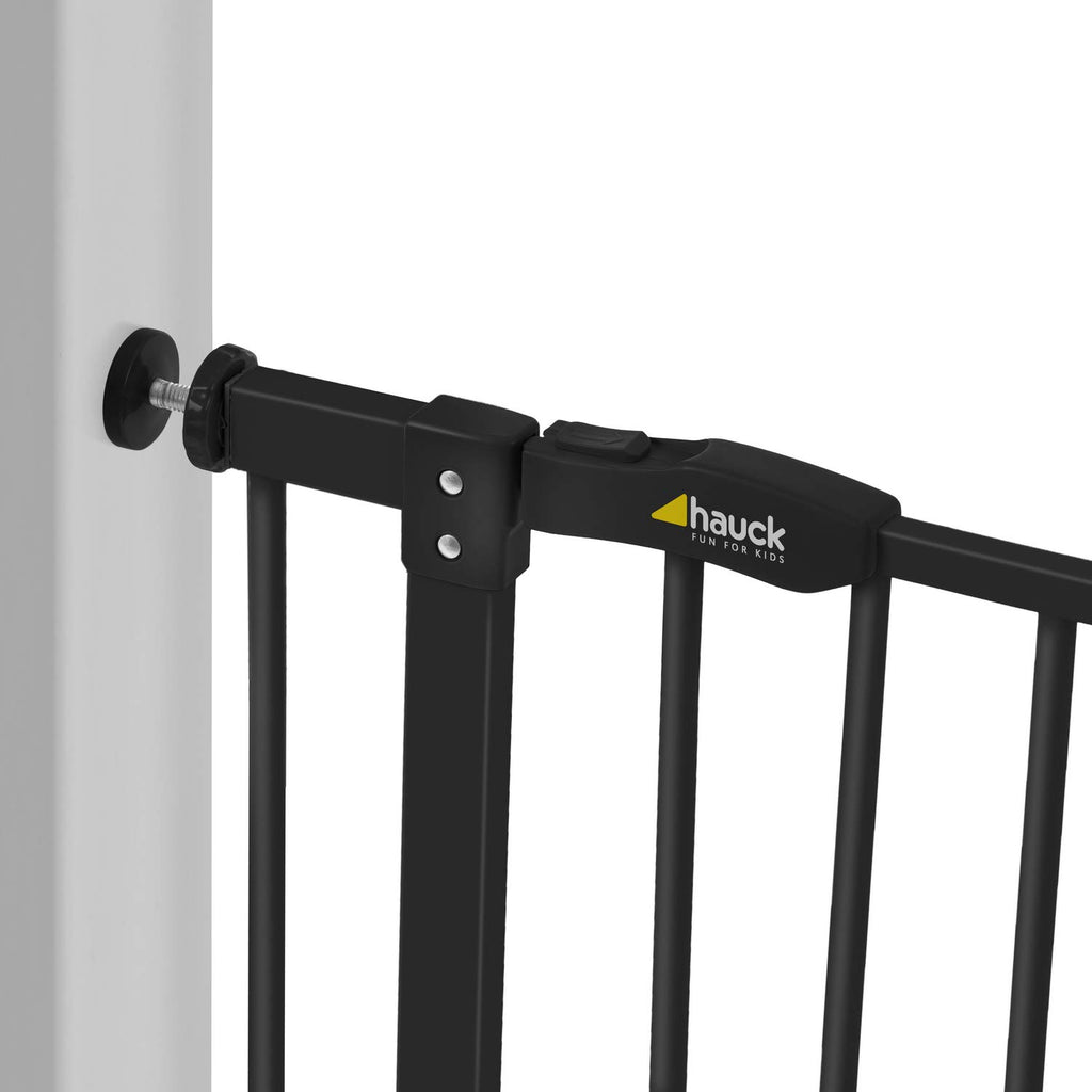 Hauck Treppenschutzgitter / Türschutzgitter Close N Stop incl. 21 cm Verlngerung, für Breiten 96 - 101 cm, ohne Bohren, Einhndiges ffnen, Beidseitig Schwenkbar, Metall, Schwarz