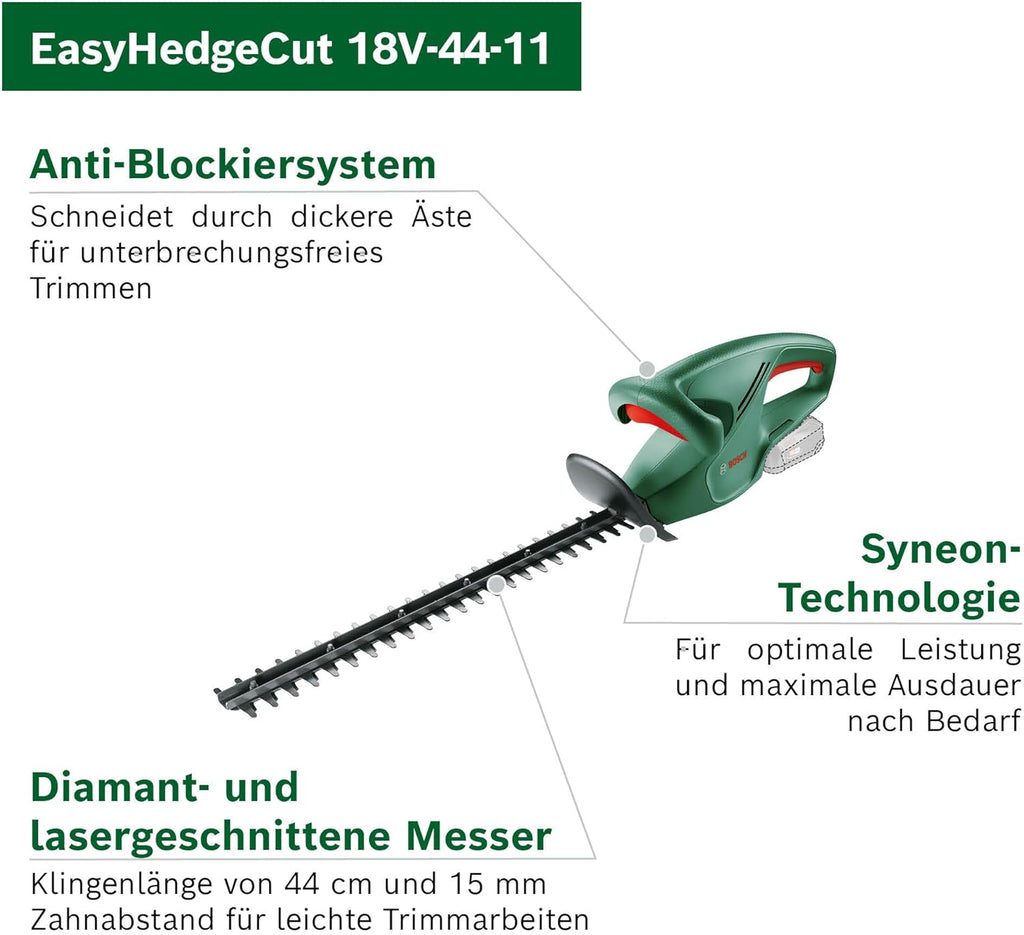 Bosch Akku Heckenschere EasyHedgeCut 18-45 (2 Akkus 2,0 Ah, 18-Volt-System, Messerlänge 45 cm, im Karton)