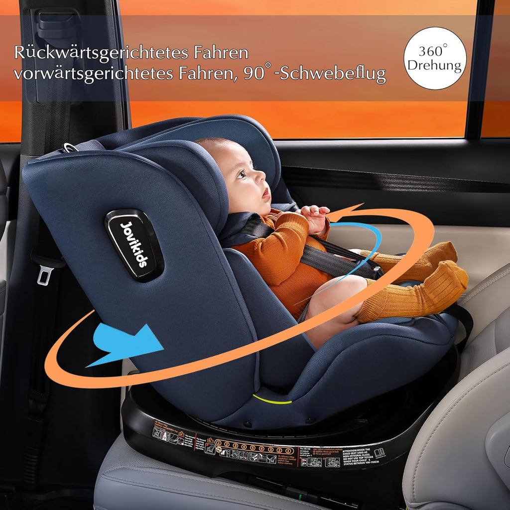 Jovikids 360° Drehbar Kindersitz mit ISOFIX und Ruheposition, i-Size(ECE R129) 40-150cm(0-36kg) Reboarder Baby Autositz, ab Geburt -12 Jahre (schwarz)