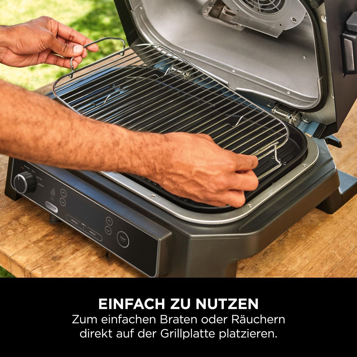 Ninja Woodfire verstellbarer Ständer und Beistelltisch, Außenofen- und Grillständer, robuster Outdoor-Kochtisch und Pizzaofenständer, Schwarz 4718J800EUUK