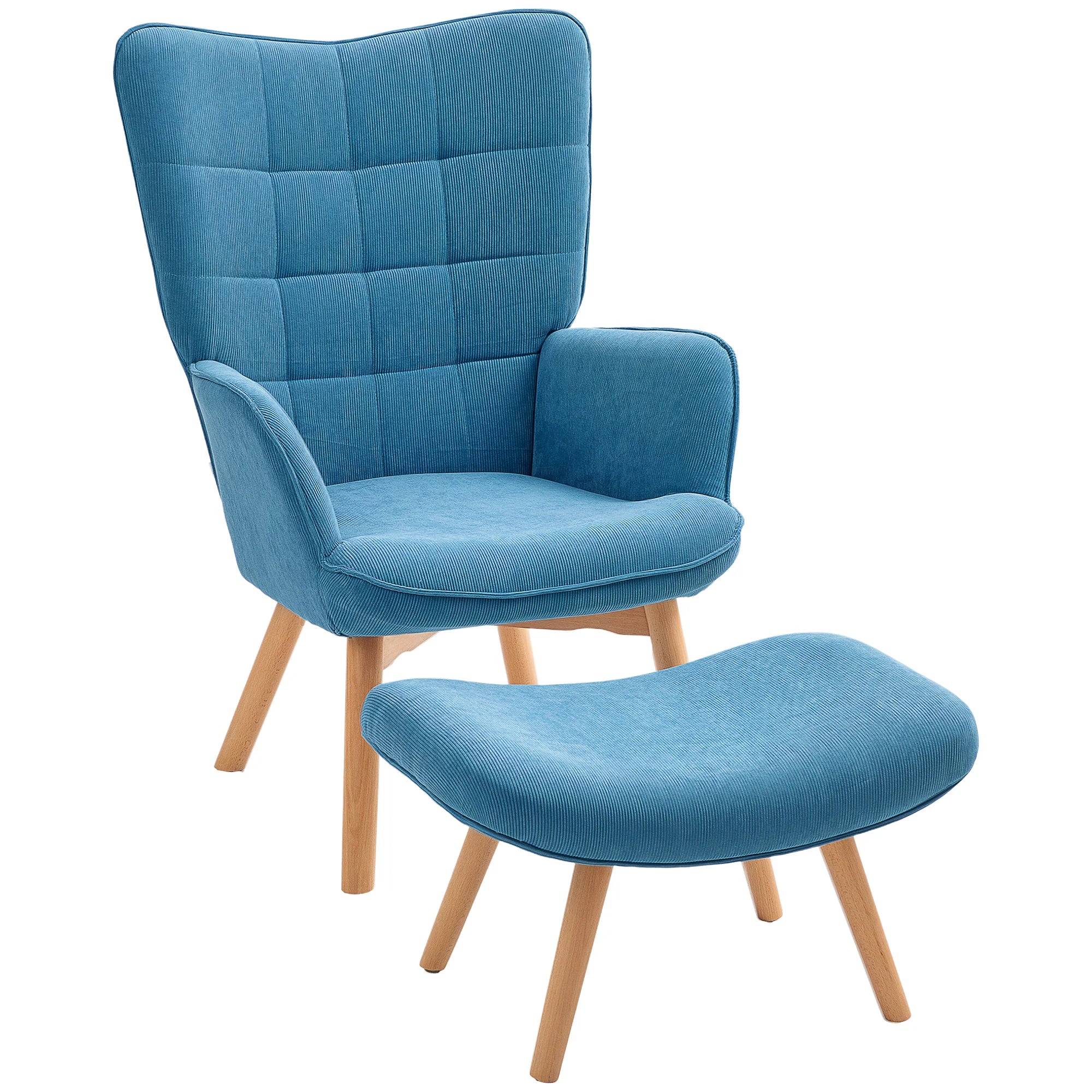 Poltrona relax HOMCOM con poggiapiedi design accattivante gambe in alto velluto a coste blu