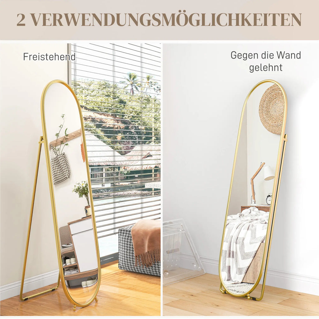 HOMCOM Standspiegel oval Ganzkörperspiegel Splitterschutz Gold