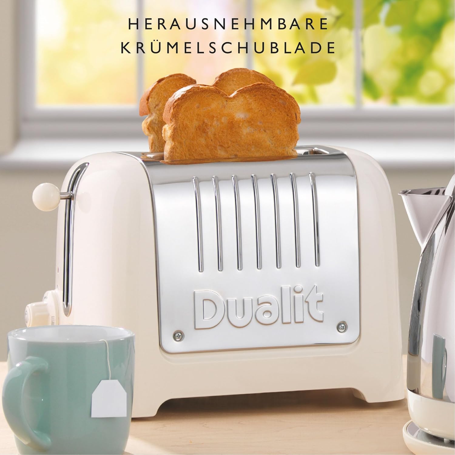 Tostapane Dualit Lite a 2 Fette - 1,1kW Tosta 60 Fette di Pane Tostato All'ora - Lucido con Bordo in Bianco Canvas - Funzione Bagel e Scongelamento - Tostapane Bianco Canvas con Fessure Larghe 36mm