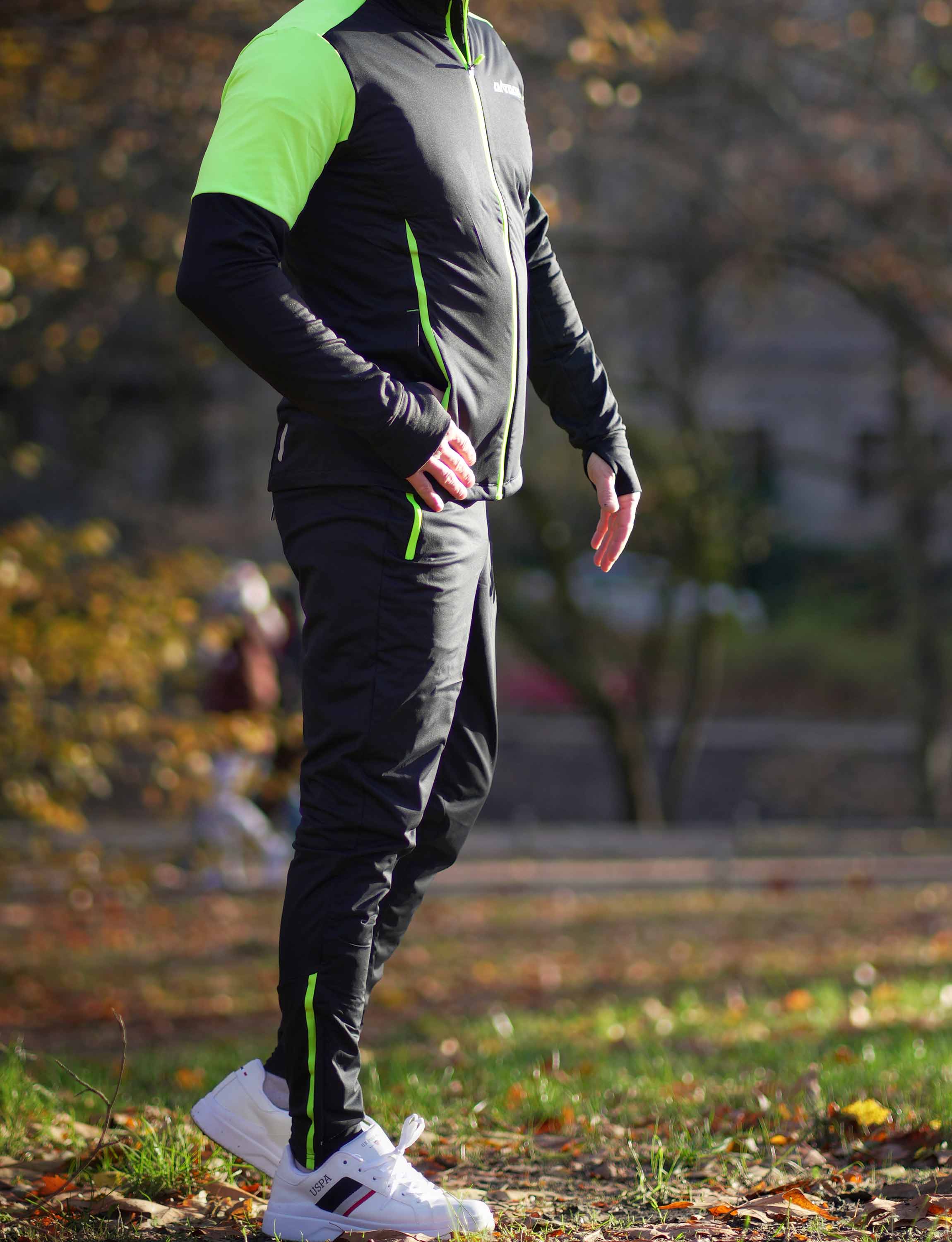 Pantaloni lunghi da corsa invernali termici da uomo Pro Team nero-neon (set)