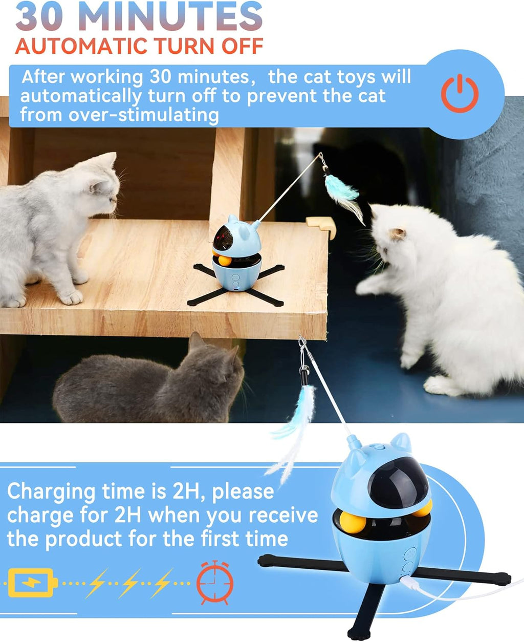 PETTOM Katzenspielzeug Selbstbeschftigung, 3-in-1 Katzenspielzeug Elektrisch Automatisch, Interaktives Spielzeug für Katzen USB Aufladbar
