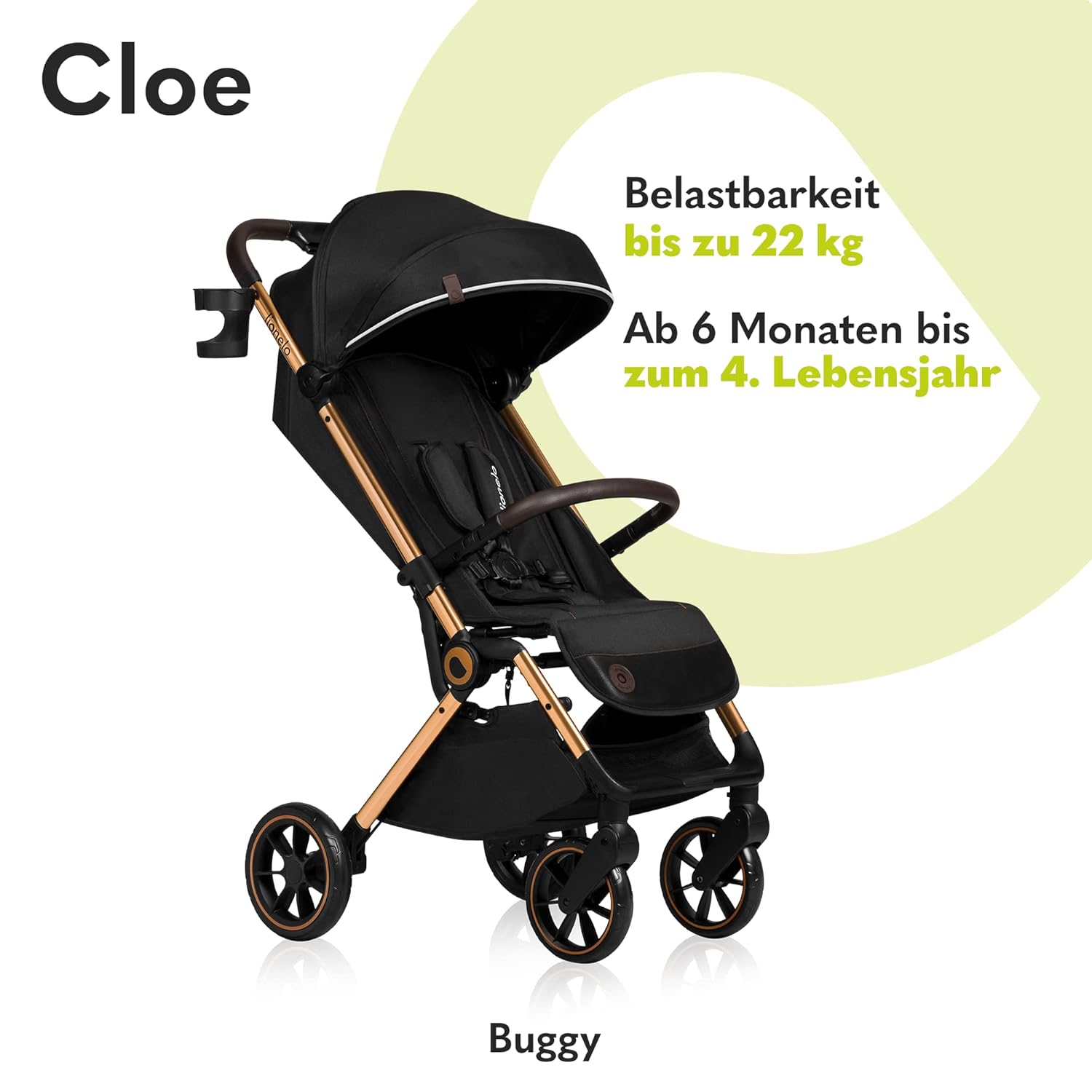 LIONELO Cloe Passeggino Pieghevole fino a 22 kg, Schienale Reclinabile Funzione Nanna, Imbracatura a 5 Punti Grandi Ruote Girevoli Zanzariera Porta Biberon Leggero Compatto Impermeabile (Grigio)