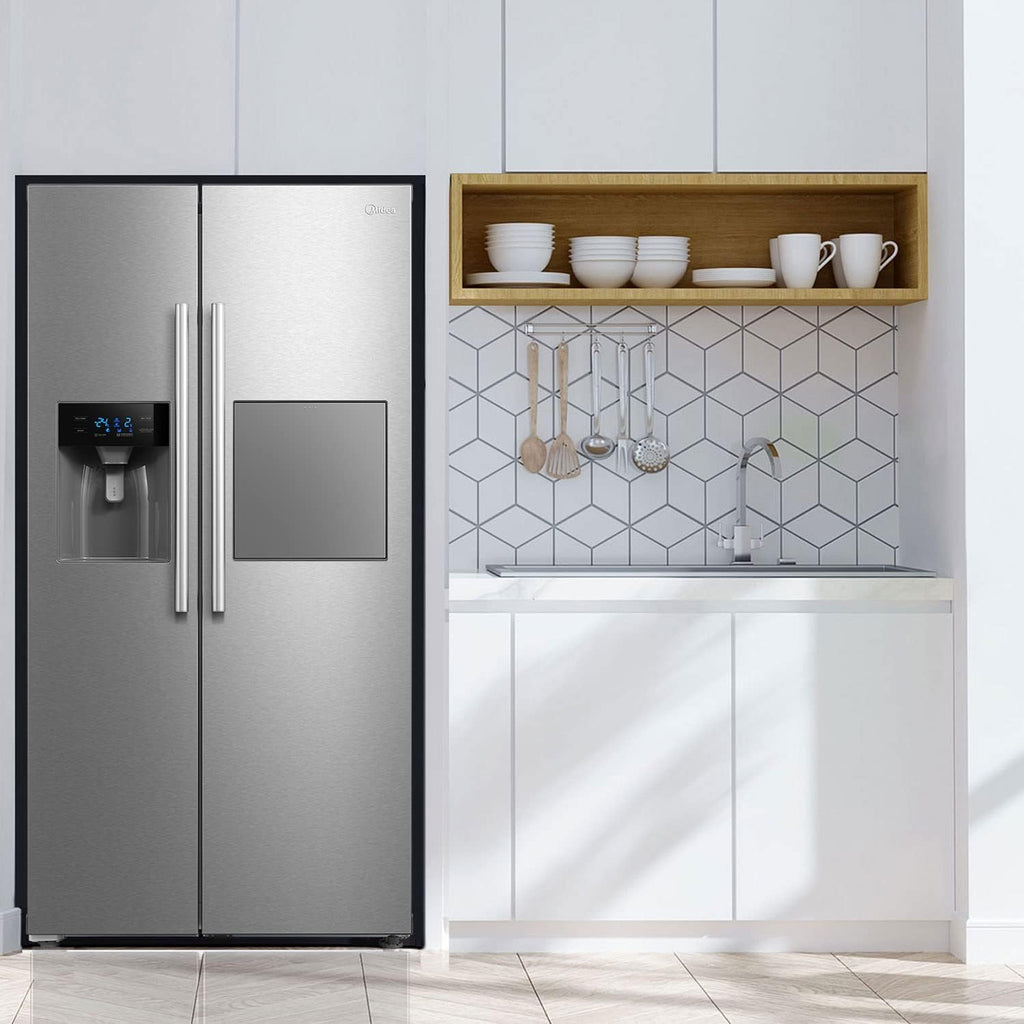 Midea KS-DDX 6.32 WT Frigorifero Side-by-Side con Congelatore/Altezza 178,8 cm/254 kWh/anno/No Frost/Compressore Dual Inverter/con Distributore di Acqua e Ghiaccio 3-in-1 e Serbatoio d'Acqua, Inox Scuro