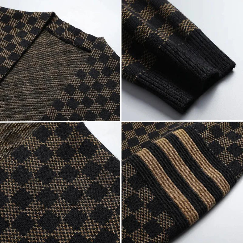 Elegante giacca a maglia da uomo con motivo a blocchi di colore