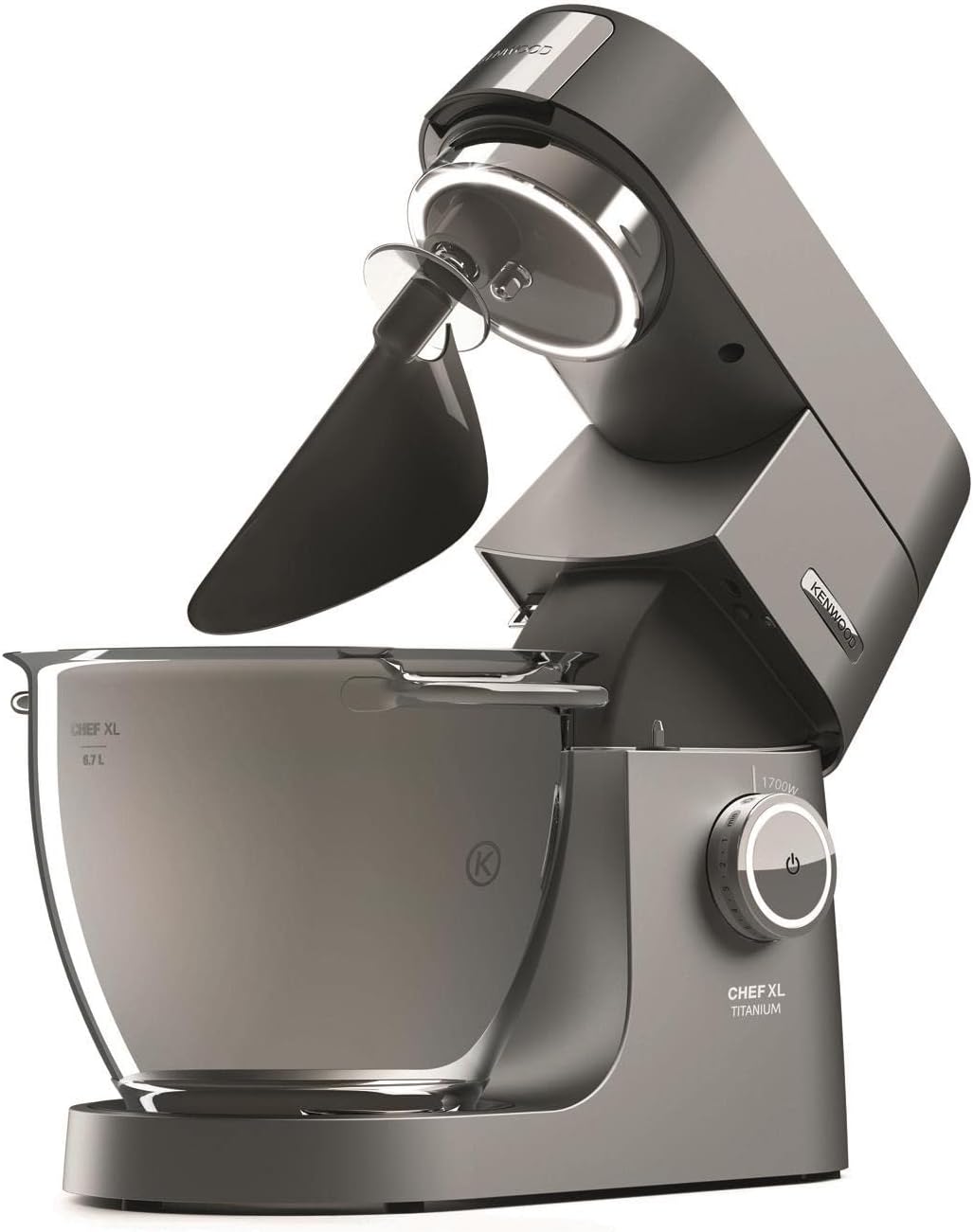 Kenwood Titanium Chef Baker KVL85.424SI Robot da cucina con bilancia integrata, incl. set pasticceria da 4 pezzi, ciotole da 7 L e 5 L, regolazione continua della velocità, 1200 W, Argento
