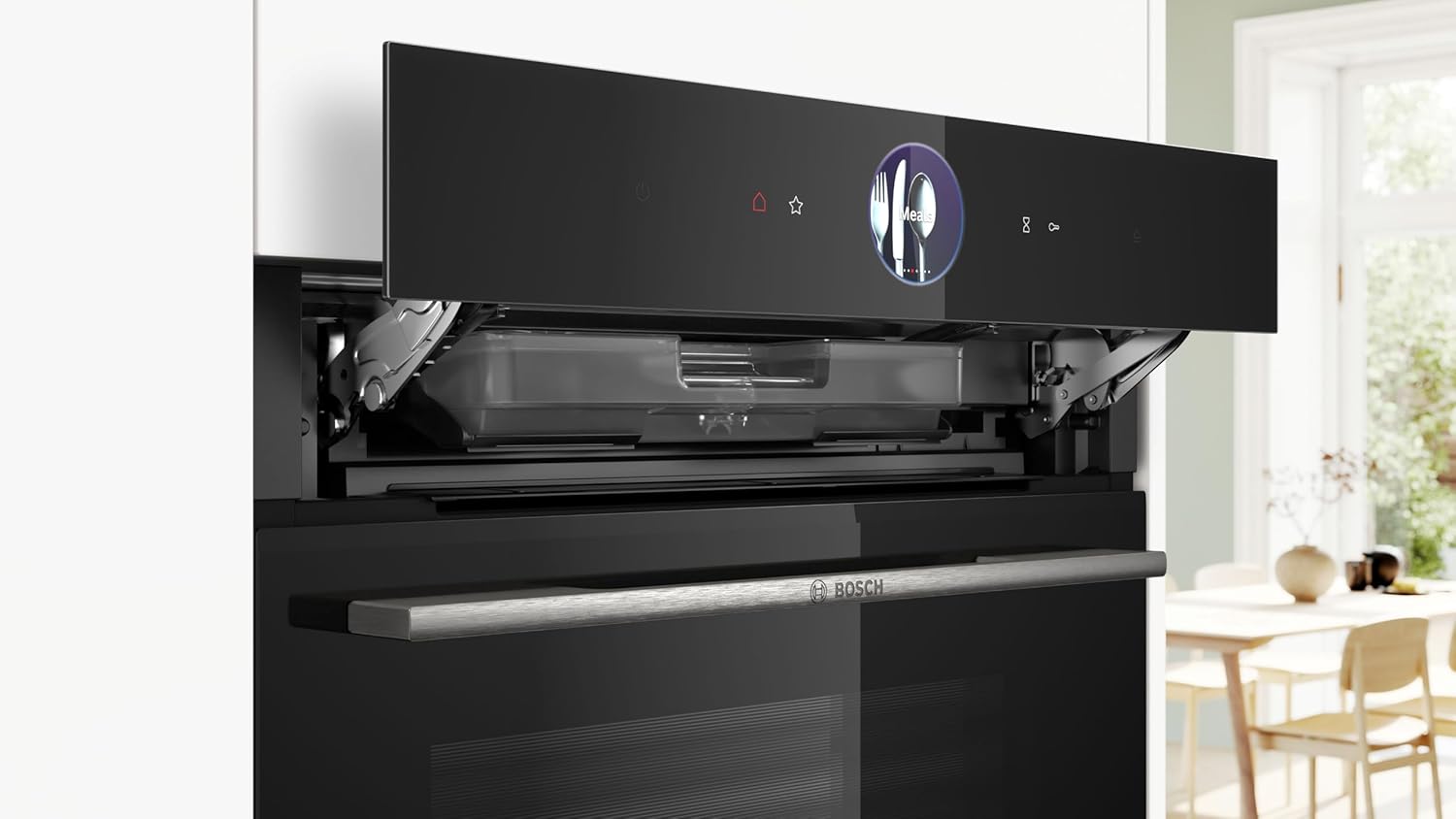 Bosch HMG7361B1, Serie 8 Forno da incasso intelligente con funzione microonde, 60 x 60 cm, Made in Germany, Nero, Air Fry, Anello di controllo digitale, Display touch, Programmi automatici, Supporto per la pulizia