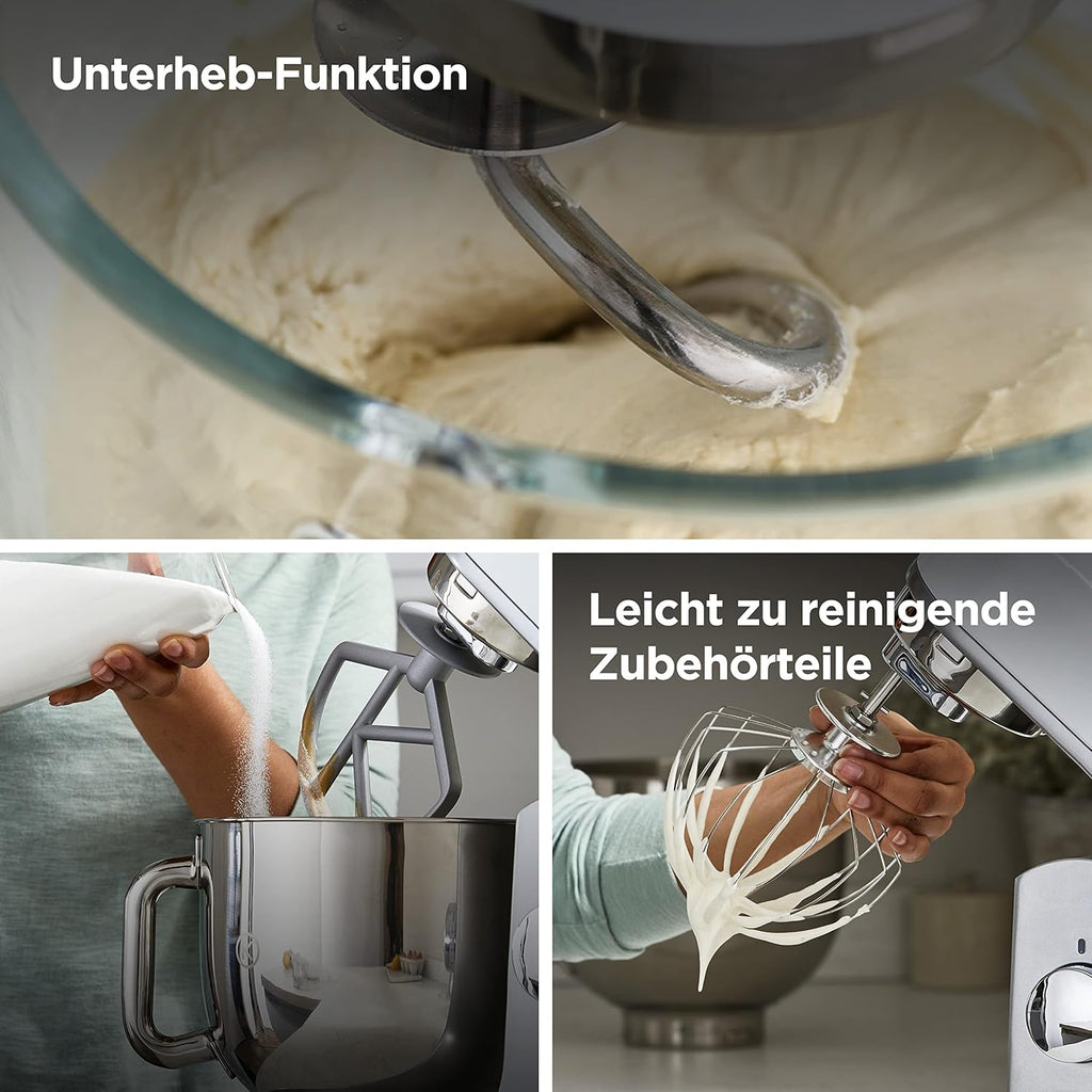 Kenwood kMix KMX750RD Robot da cucina, Ciotola in acciaio inox da 5 litri, Sistema di sicurezza Safe-Use, Corpo in metallo, 1000 Watt, Inclusi set di 3 accessori da pasticceria e paraspruzzi, Rosso