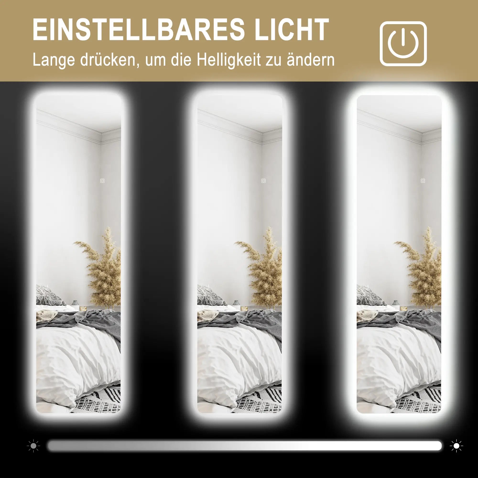 HOMCOM Specchio a figura intera da terra con luci LED dimmerabili a sfioramento, 3 temperature di colore