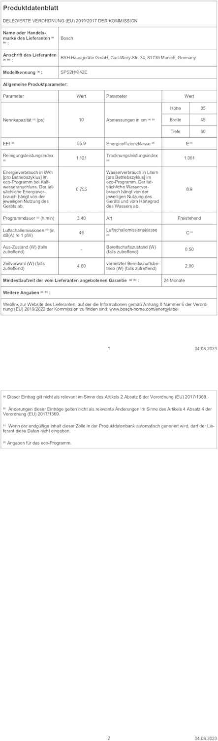 Bosch SPV2IKX10E Serie 2 Lavastoviglie smart a scomparsa totale, larghezza 45 cm, Cestello posate, Extra Asciugatura con la pressione di un pulsante, InfoLight punto luce rosso sul pavimento, AquaStop protezione dai danni causati dall'acqua, Bianco