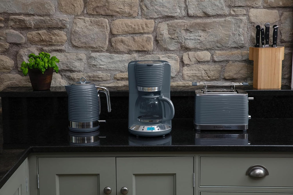 Russell Hobbs Inspire Grey Colazione Set Tostapane, Bollitore e Macchina da Caffè