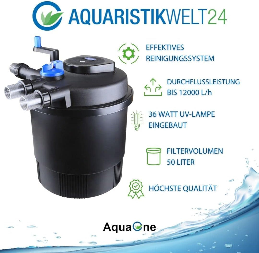 Filtro per laghetto a pressione AquaOne CPF-20000 | Filtro per laghetto fino a 40.000 litri | Filtro biologico per laghetto con sterilizzatore UVC da 36 Watt e pulizia a manovella | Acqua limpida senza alghe in sospensione