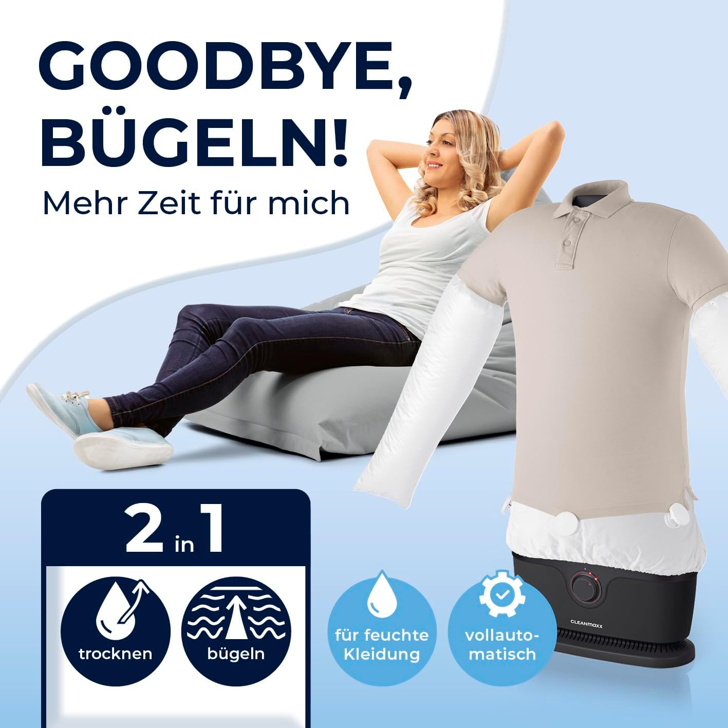 CLEANmaxx Stiratore automatico per camicie per asciugare e stirare camicie e bluse, inclusivo di accessorio per pantaloni | Il modo innovativo e delicato per stirare il vostro bucato
