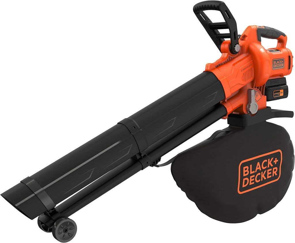 BLACK+DECKER Lausbauger Akku Laubbläser Akku mit Häcksler BCBLV3625L1 (45l Fangsack, bürstenloser Motor, 210 km/h Luftgeschwindigkeit und hohe Saugleistung – 36V, inkl. Akku und Ladegerät)